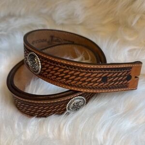 Justin Genuine Leather Western Basketweave Concho Belt Tan Brown No Buckle